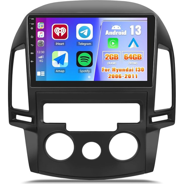 OiLiehu 2G + 64G Android 13 Auto radio 2DIN Carplay Android auto Hyundai I30 2006-2011 Auto radio ar 9 collu ekrānu Atbalsta Mirror Link/EQ/Bluetooth/SWC/FM RDS/WiFi/GPS/Augures skata kamera