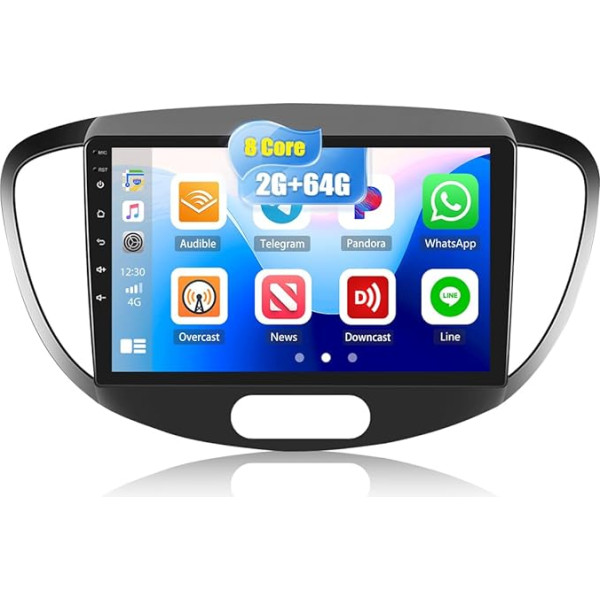 2G + 64G 8 kodolu CAMECHO Android 13 auto radio Hyundai i10 (2007-2013) ar navigāciju Carplay Android Car, 9 collu ekrāns Double DIN auto radio ar Bluetooth RDS 32EQ DSP Mirror Link