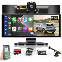 Ideāls izmērs: 11,26 collu Carplay displejs Android automašīnas displejs ar 2,5K Dash Cam automašīnas priekšējā aizmugurējā pārnēsājamā Driveplay Pro ar atpakaļgaitas kameru ar Bluetooth Mirror Link Siri 64G TF karte A.pple Carplay