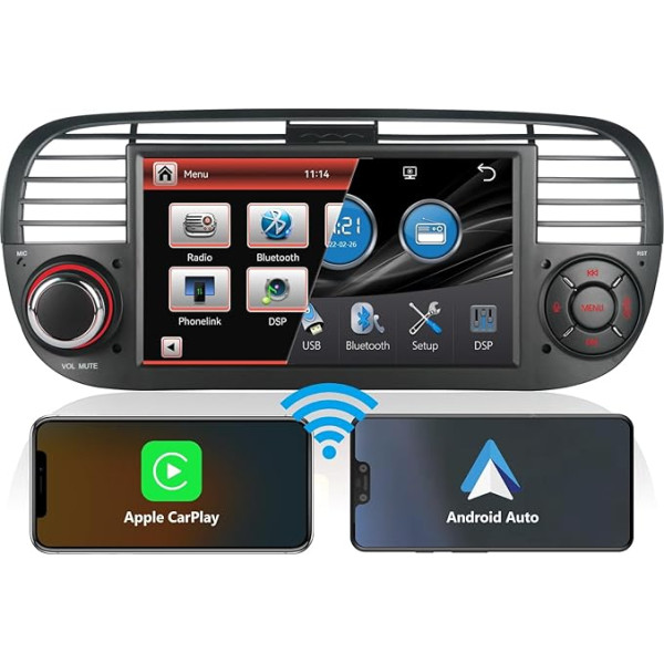 7 collu augstas veiktspējas DSP autoradio Fiat 500 2007-2015 iebūvēts bezvadu Carplay un Android auto navigācijas stūres rata vadība SWC Subwoofer EQ Bluetooth USB 1080P IPS Touch Screen AM FM RDS