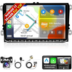 2+64G Android 13 DAB autoradio VW ar Carplay Android auto podofo Touchscreen ekrāns ar GPS WiFi Bluetooth HiFi USB FM RDS EQ Radio + atpakaļgaitas kamera + Mic