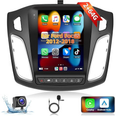 Podofo 2+64G auto radio Ford Focus 2012-2018 ar bezvadu Apple Carplay, 9,7 collu Android 13 auto radio ar vertikālu ekrānu, Bluetooth, Android Car, WiFi, GPS + atpakaļgaitas kamera un mikrofons