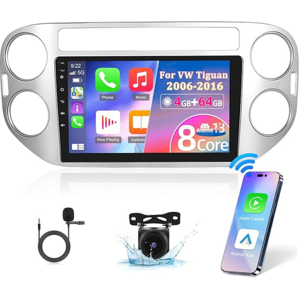 4 + 64G Android auto radio VW Tiguan 2006-2016 ar Carplay un Android Car - 8 kodolu 9 collu skārienekrāna radio - WiFi GPS DSP Split Screen Double USB ports + AHD Backup Camera & Mic