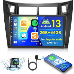 [2+64GB] Android 13 auto radio, bezvadu Carplay Android auto, Toyota Yaris 2006-2011 radio, 9 collu ekrāns, Bluetooth, Mirror Link, GPS WiFi WiFi FM SWC USB EQ