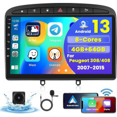 [8Cores 4G + 64G] Hikity Car Radio Android 13 Peugeot 308 408 2007-2015 9 collu skārienekrāna autoradio ar 1280 x 720 pikseļu 32EQ FM RDS Wireless Carplay Android Car Navigation WFI Bluetooth