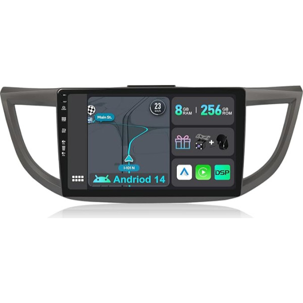 [8GB + 256GB] Android 14 auto radio Honda CRV 2012-2016-[Integrēts CarPlay/Android Car/DSP/GPS]-10.1 collu IPS ekrāns DAB/Mirror Link/Bluetooth 5.0/AHD/360 kamera