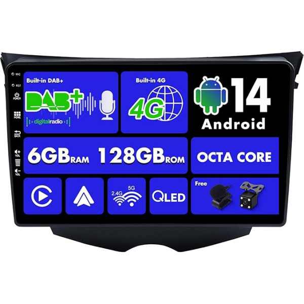 SXAUTO Android 13 - Iebūvēts 4G DAB - 6G + 128G - Autoradio Hyundai Veloster FS (2011-2017) - Dual Band WiFi - CarPlay Android Car - Kamera + Mikrofons - Vadāmība no stūres - QLED 9