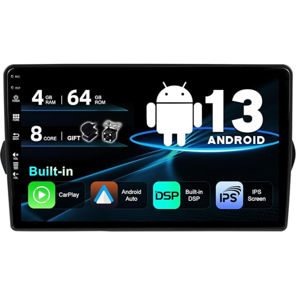 SXAUTO Android 13 Auto radio Fiat Egea Tipo (2015-2018) - Iebūvēts CarPlay Android Car - LED kamera + MIC - 4G + 64G - DAB 360-CAM stūres kontrole Fast Boot WiFi Bluetooth DSP - 2 DIN IPS 9