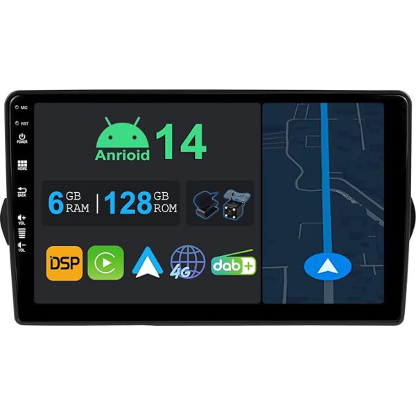 YUNTX 9 collu Android 13 auto radio ar satelītnavigāciju Fiat Tipo Aegea Egea 2015-2017 | Octa Core | 6GB 128GB | Iebūvēts 4G LTE | CarPlay & Android Car | DSP | DAB | QLED | Dual Band WiFi