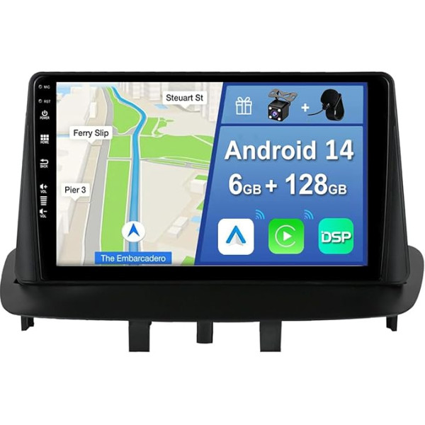 [6GB + 128GB] 9 collu Android 14 autoradio priekš Renault Megane 3 2009-2014 [Integrēts bezvadu CarPlay/Android Car/DSP/GPS] - Atbalsta DAB/Mirror Link/Bluetooth 5.0/AHD/360 kamera