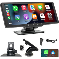 iFreGo Bluetooth autoradio ar bezvadu un vadu Apple CarPlay/Android, 10,26 collu HD skārienekrāns, USB, AUX, FM radio, atpakaļgaitas kamera, Mirror Link, cigarešu aizdedzinātājs, 12 V-30 V, piemērots lielākajai daļai automašīnu