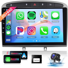 Hodozzy Carplay/Android autoradio Peugeot 408/308/308 SW 2007-2015 ar satelītnavigāciju, 9 collu skārienekrāns ar Mirror Link/WiFi/GPS/RDS/FM/Bluetooth/USB + atpakaļgaitas kamera, pelēks