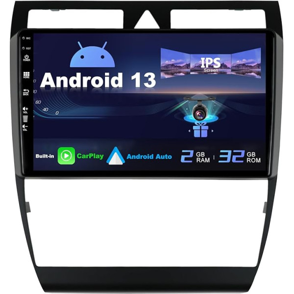 SXAUTO Android 13 Auto radio Audi A6 C5 S6 / RS6 (1999-2006) - Iebūvēts CarPlay / Android Car - Bez atpakaļskata kameras - 2G + 32G - Vadāms no stūres DAB Fast Boot WiFi DSP GPS - 2 DIN IPS 9