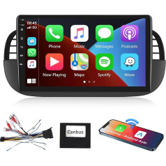 Podofo Carplay auto radio Fiat 500 2007-2015, 9 collu skārienjūtīgais ekrāns, 2G + 64G ar bezvadu Carplay Android Car, Bluetooth/GPS/WiFi/FM/RDS/SWC/HiFi/USB+atgriešanas kamera