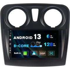 SXAUTO Android 13 - [6G+128G, Octa-Core] - IPS Autoradio für Renault Dokker (2015-2018) - Carplay Android Auto - LED Kamera + MIC - 360-CAM DAB Lenkradsteuerung WIFI Bluetooth Fast-boot - 2 Din 9 Zoll