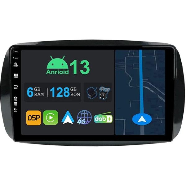 YUNTX 9 collu Android 13 auto radio ar satelītnavigāciju Mercedes Benz Smart 453 Fortwo 2014-2020 | Octa Core | 6GB 128GB | Iebūvēts 4G LTE | CarPlay & Android Car | DSP | DAB | QLED | Dual Band WiFi