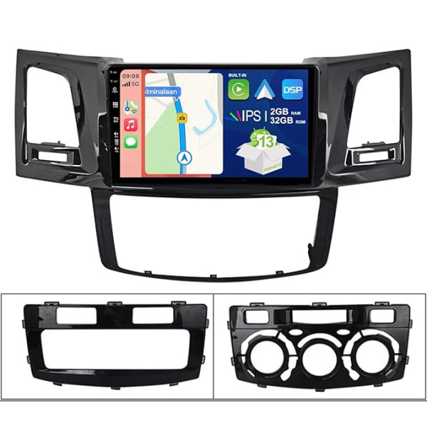 BXLIYER Android 12 auto radio Toyota Fortuner Hilux Revo Vigo (2004-2014) - atpakaļgaitas kamera - 2G + 32G - IPS 9 collu 2 DIN - DAB stūres vadība WiFi Carplay Android auto Bluetooth DSP