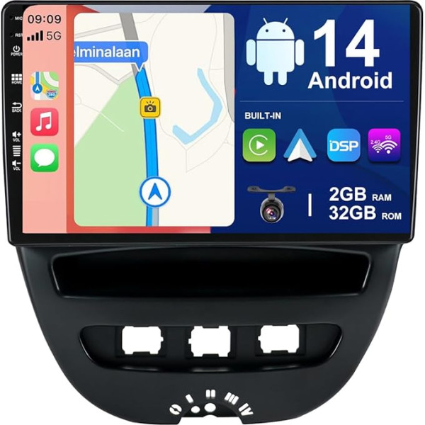 BXLIYER Android 14 Auto radio piemērots Toyota Aygo/Peugeot 107/Citroen C1 (2005-2014) - Iebūvēts CarPlay Android Car - Bezmaksas kamera - 2G + 32G - IPS 10,1 collu 2 DIN - DAB SWC WiFi Fast Boot