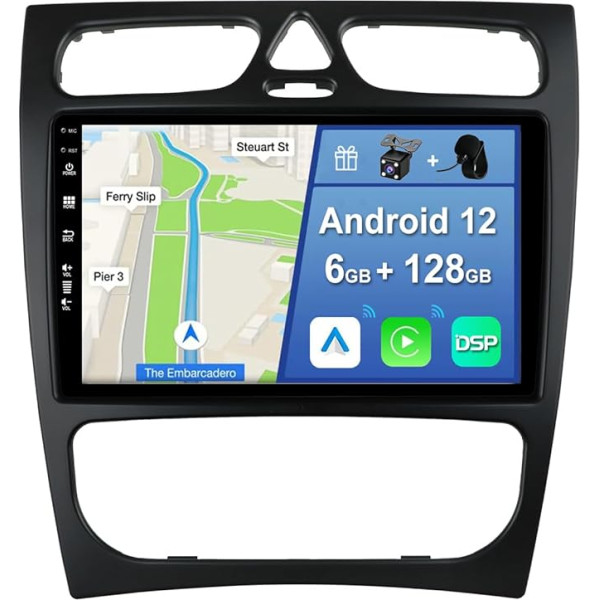 YUNTX [6GB + 128GB] Android 12 autoradio Mercedes Benz G klasei W463 C W203 CLK W209/C209-[Integrēts CarPlay/Android Car/DSP/GPS]-9 collu IPS 2.5D kamera + MIC-DAB/Stūres vadības stūres vadība/spoguļstikls