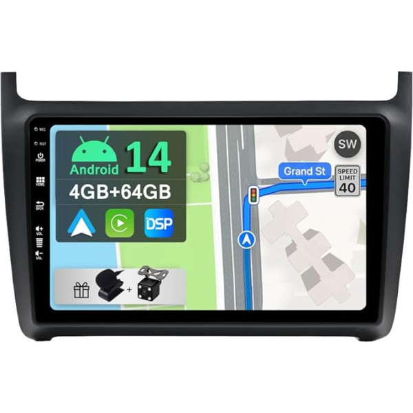 YUNTX [4GB+64GB] Android 12 autoradio VW Golf Polo (2008-2020) [Iebūvēts CarPlay/Android Car/DSP/GPS] 9 collu IPS 2.5D kamera + MIC-DAB/Stūres vadības pults vadība/Mirror Link/Bluetooth 5 .0/36 0 kamera/WiFi/USB