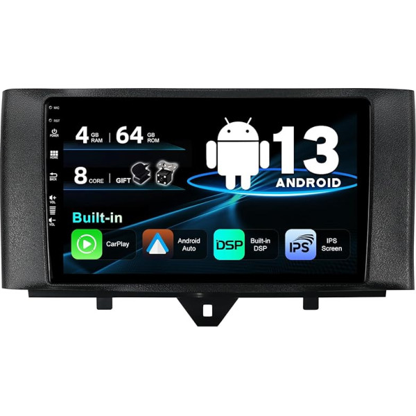 SXAUTO Android 12 IPS Auto Radio piemērots Benz Smart Fortwo (2011-2015) - Iebūvēts Carplay/Android Car/DSP - Kamera + MIC - 4G + 64G - DAB 360 Kamera Stūres vadības stūres rats Fast Boot AHD WiFi -2