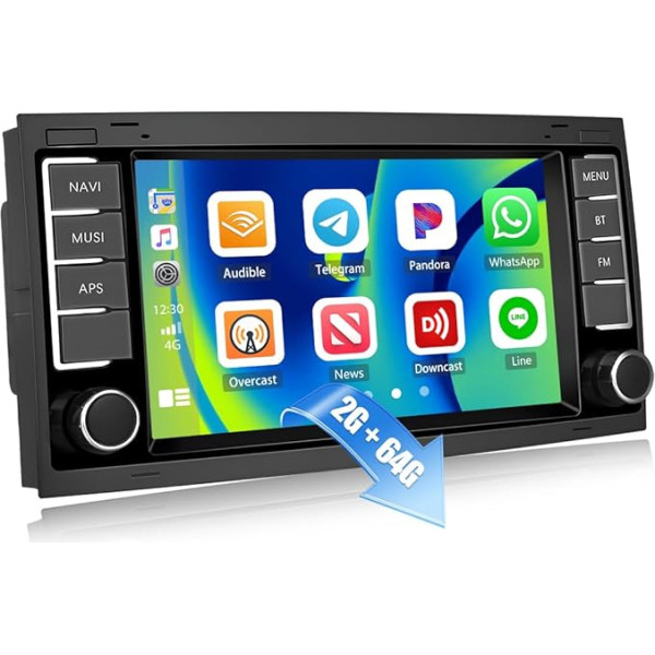 2G + 64G CAMECHO Android 13 auto radio VW Touareg Transporter Ts Multivan 2004-2011 ar navigāciju Carplay Android Car, Double DIN auto radio ar 7 collu ekrānu Bluetooth RDS/FM MirrorLink WiFi