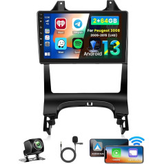 Inefala 2 + 64G Android CarPlay Radio für Peugeot 3008 2009-2015, 9 Zoll Touchscreen mit Wireless CarPlay und Android Auto, Unterstützung GPS Navigation Link Spiegel Bluetooth RDS AHD Wi-Fi DSP