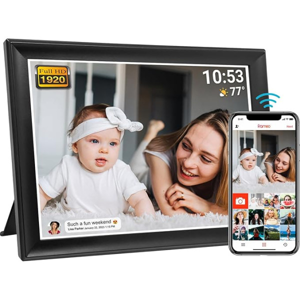 64 GB Frameo 10,5 collu digitālais foto rāmis WiFi Smart 1920 x 1280 FHD IPS LCD skārienjūtīgais ekrāns, automātiska rotācija, atbalsta SD karti USB diskā, 2,4/5 GHz, tūlītēja mirkļu koplietošana, izmantojot Frameo lietotni