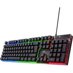 Trust Gaming GXT 835 Azor Gaming tastatūra ar apgaismojumu, vācu QWERTZ izkārtojums, pilna izmēra tastatūras izkārtojums, 3 LED krāsu režīmi, Anti-Ghosting, 12 multimediju funkciju taustiņi, PC/Laptop