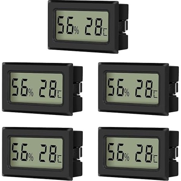 EEEKit Pack of 5 Mini LCD digitālais termometrs higrometrs, iekštelpu temperatūras un mitruma mērītājs mājai, birojam, siltumnīcai, automašīnai - melns Celsija displejs