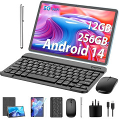 Android planšetdators, 11 collu planšetdators Android 14 ar tastatūru, 12GB + 256GB, 1TB paplašināms, planšetdators ar astoņkodolu, 8000mAh, 2.4G/5G WiFi, 13MP + 5MP kamera, 2-in-1 planšetdators ar tastatūras somu, peli, pildspalvu