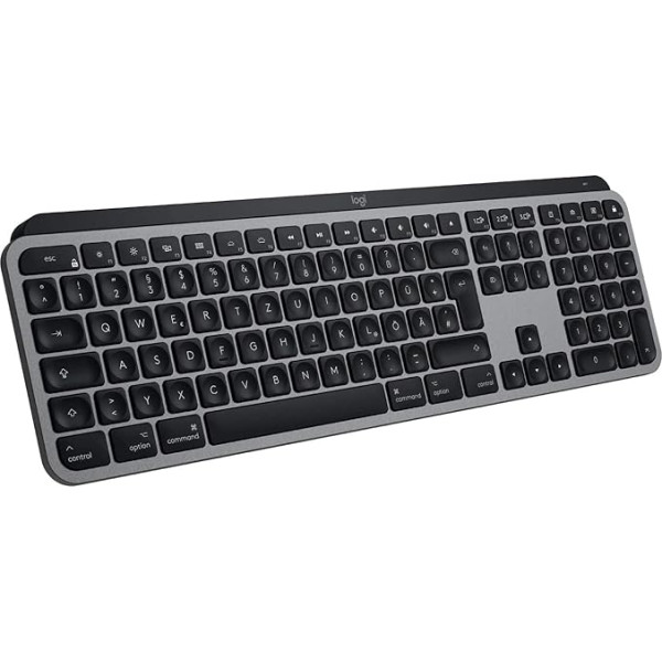 Logitech MX Keys for Mac bezvadu izgaismota tastatūra, taktilā tastatūras vadība, LED pogas, Bluetooth, USB-C, 10 dienu akumulatora darbības laiks, metāla konstrukcija, Apple Macos pelēks