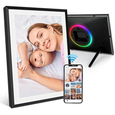 WiFi digitālais digitālais bilžu rāmis ar LED apgaismojumu 10,1 collas, 32 GB atmiņa, 1280 x 800 HD IPS skārienjutīgais skārienjutīgais foto rāmis, automātiska rotācija, piestiprināms pie sienas, tūlītēja dalīšanās ar mirkļiem