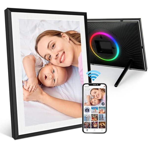 WiFi digitālais digitālais bilžu rāmis ar LED apgaismojumu 10,1 collas, 32 GB atmiņa, 1280 x 800 HD IPS skārienjutīgais skārienjutīgais foto rāmis, automātiska rotācija, piestiprināms pie sienas, tūlītēja dalīšanās ar mirkļiem