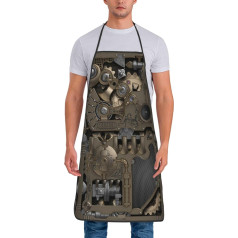 Steampunk-Schürze mit mechanischen Zahnrädern für Damen und Herren, personalisierbarer Druck, Polyester, Schürze mit großen Taschen zum Kochen, Backen, Gartenarbeit, weiß, One size