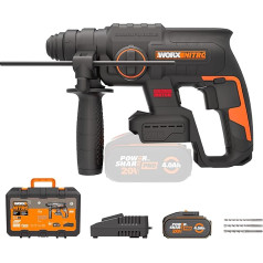 WORX Nitro WX381 Bezvada āmururbis ar 20 V bezsuku motoru - daudzfunkcionāls instruments urbšanai, urbšanai ar āmuru un kalšanai - 2 džoulu trieciena enerģija - iekļauts 20 V 4Ah Pro akumulators un ātrais lādētājs