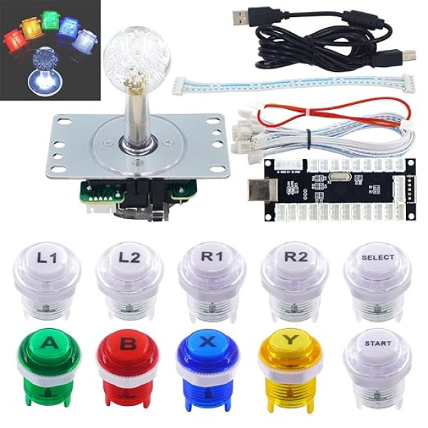 SJ@JX Arkādes spēļu LED DIY komplekts Mehāniskās tastatūras slēdzis Arkādes LED poga LED Joystick kontrolieris Nulles kavēšanās USB kodētājs PC MAME Retropie Jamma