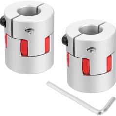 2 Stück D30 L35 8 mm bis 14 mm flexible Pflaumenschaftkupplung Aluminium Motorverbinder Flexible Spinnenkupplung für 3D-Drucker, CNC-Maschine und Servo-Schrittmotor (Silberfarben/Rot)