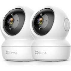 EZVIZ 1080P WLAN IP kamera, rotējoša novērošanas kamera iekštelpās ar divvirzienu audio, kustības izsekošana, IR nakts redzamības sistēma mājdzīvniekiem, suņiem, bērnu monitoram, saderīga ar Alexa, C6N, 2 komplekti