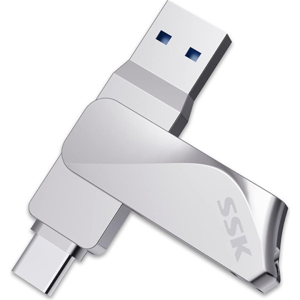 SSK USB zibatmiņas karte 128 GB USB 3.2 Memory Stick Metal Memory Stick Dual USB Sticks USB-A un C tipa OTG USB zibatmiņas disks Ūdensizturīgs datu glabāšanai līdz 200 MB/s, īpaši piemērots zibatmiņas disks datu glabāšanai