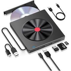 BEVA Išorinis CD DVD diskas USB 3.0 Type-C, DVD diskas su USB prievadu ir SD/TF lizdu, RW įrašymo įrenginys Nešiojamasis greitas duomenų perdavimas