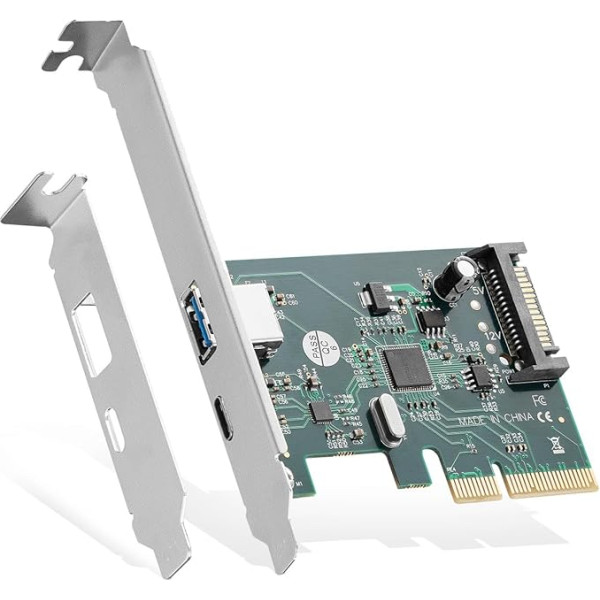 Binardat PCIE uz USB 3.2 Gen2 10 Gbps paplašināšanas karte, 2 porti 10 Gbps USB A tipa un C tipa pieslēgvietām, savs barošanas avots, zema profila kronšteins, USB 3.2 centrmezgla kontroliera adapteris Windows 10/11