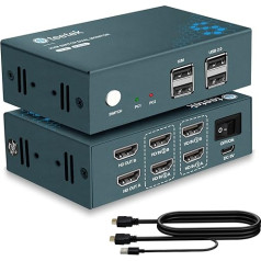 HDMI KVM slēdzis 2 monitoriem, Steetek USB 2.0 4K @ 30Hz 2 PC 2 monitoru slēdzis, HDMI1.4, HDCP1.4, KVM slēdzis 2 PC 2 monitoriem ar kombinētu kabeli, pogu slēdzi un karsto taustiņu slēdzi