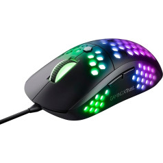 Trust Gaming GXT 960 Graphine Lightweight RGB Gaming Mouse, 74 g, 200-10,000 DPI, regulējams polarizācijas ātrums līdz 1000 Hz, 6 programmējamas pogas, datorpele klēpjdatoram, datoram, Windows - melna