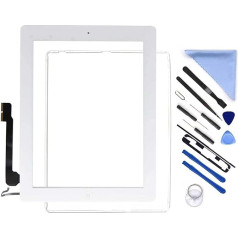 Skārienjūtīgā ekrāna digitaizera priekšējā stikla aizvietošana i Pad 4 A1458 A1458 A1459 A1460 iPad4, ieskaitot sākuma pogu + kameras turētāju + iepriekš instalētu līmi + instrumentu komplekts (balts)