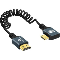 Thsucords vītņots kabelis 8K Mini HDMI uz HDMI 1M, 90 grādu leņķis no HDMI uz Mini HDMI, vīrišķīgs vītņots kabelis, atbalsta 8K @ 60Hz 4K @ 120Hz 48Gbps, piemērots Nikon/Canon DSLR, videokamerām