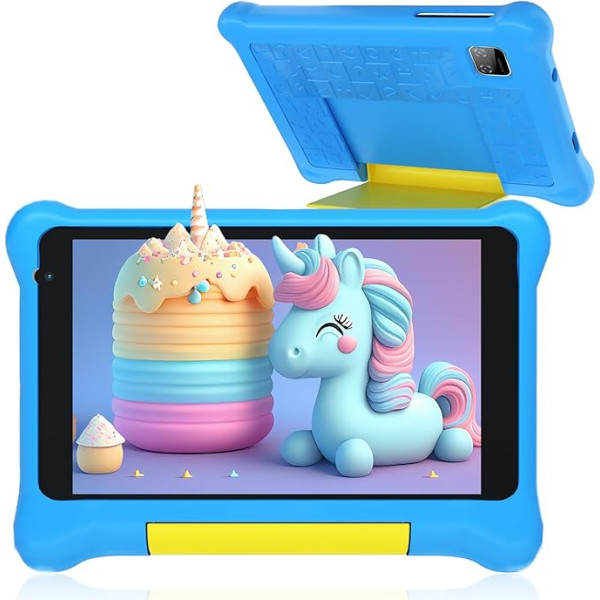 Wqplo Kids 7 collu Android planšetdators ar GMS sertifikātu, 2 GB RAM, 32 GB ROM, iepriekš instalētas programmas, vecāku kontrole, Bluetooth, WiFi, mācību planšetdators ar bērnu aizsargvāciņu (zils)