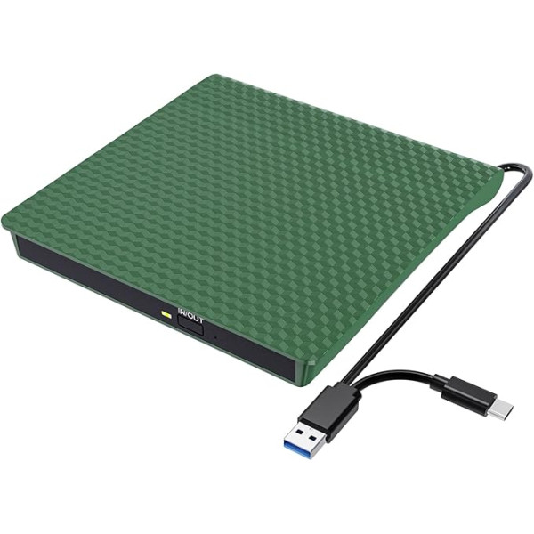 KIROSA ārējais CD/DVD disks, ierakstīšanas ierīce ar USB 3.0 un C tipa pārnēsājamo, DVD+/-RW CD+/-RW, DVD ārējais disks klēpjdatoram, galddatoram, Mac, MacBook, PC, Windows 11/10/8/7/7/XP/Linux/Vista /OS