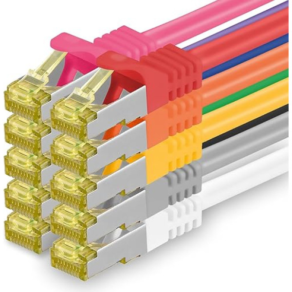 1CONN 10x 2,0 m CAT-7 Cat.7 tīkla kabelis, Ethernet, LAN un Patch kabelis RJ-45 SFTP 10GB/s - 10 krāsas