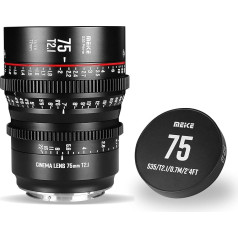 MEKE 75 mm T2.1 T2.1 Super 35 Prime manuālās fokusēšanas kino objektīvs EF-mount kinokamerām, saderīgs ar Canon C200 C300 II, RED Komodo, BMPCC 6K, Z CAM E2-S6 BMPCC 6K Pro